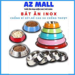 Bát ăn cho chó mèo Inox chống rỉ sơn màu, đế bọc cao su chống trượt