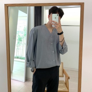 Áo sơ mi cổ V dài tay, vải LINEN cao cấp phom dáng hàn quốc thoải mái, thấm hút cực tốt - SEOUL