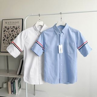 Áo sơ mi ngắn tay phối viền, vải OXFORD cao cấp, phom dáng thoải mái thấm hút mồ hôi tốt- SEOUL