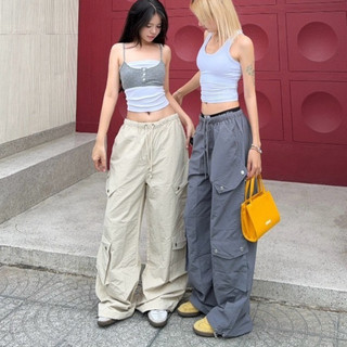 Quần dù túi hộp ống rộng kiểu PARACHUTE dây rút nam nữ Unisex Pants cạp chun dễ mặc , màu basic dễ phối đồ
