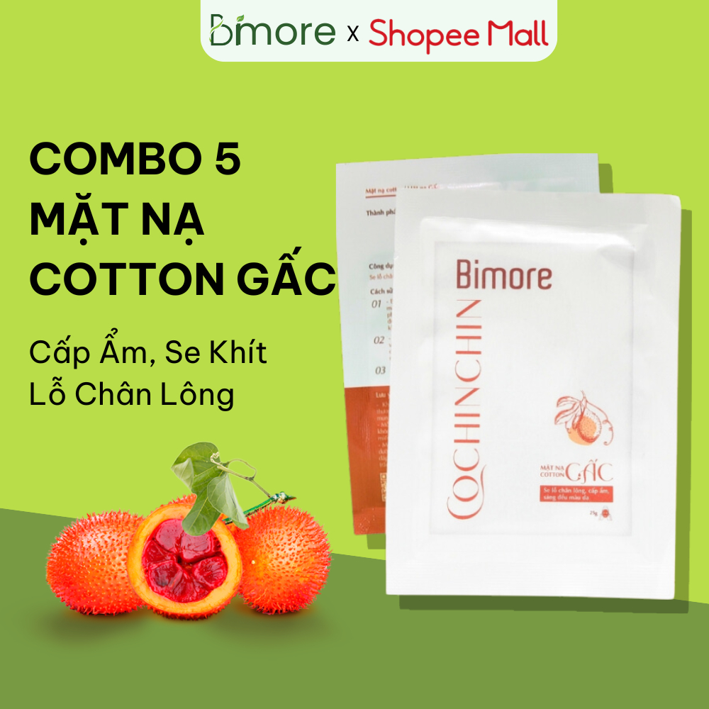 Combo 5 mặt nạ Cotton Gấc Bimore cấp ẩm se khít lỗ chân lông
