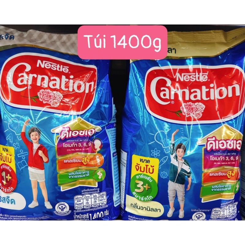 Sữa bột nguyên kem Carnation nội địa Thái 1400gr - Hương vị Vani - Bổ sung OMG 3, 6, 9 và đường cho 