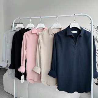 Áo sơ mi nam dài tay cổ V bẻ vải LINEN cao cấp, phom dáng hàn quốc thoải mái thấm hút tốt - SEOUL