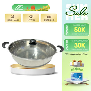 Nồi lẩu inox 28cm đáy dày có nắp kính, xoong nấu lẩu dùng cho bếp từ, bếp gas, bếp hồng ngoại