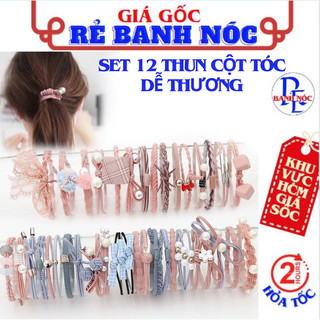 Set 12 thun cột tóc hàn quốc dễ thương - dây chun cột tóc mix nhiều mẫu co giãn tốt