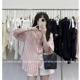 Áo sơ mi kẻ sọc hồng kèm ảnh thật