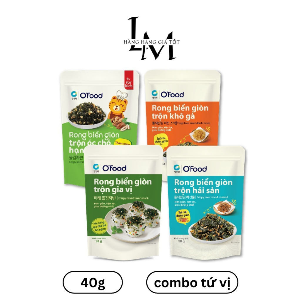 Combo 4 rong biển giòn trộn 4 vị O'food gói 40g