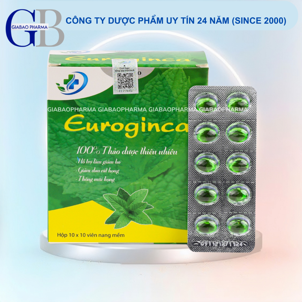 Viên Uống Euroginca giảm ho, thông mũi họng, giảm đau rát họng (Hộp 100 viên)