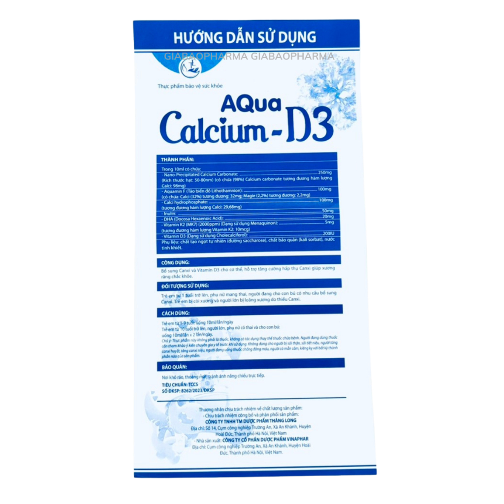 CALCIUM-D3 AQUA CHO TRẺ TỪ 1 TUỔI