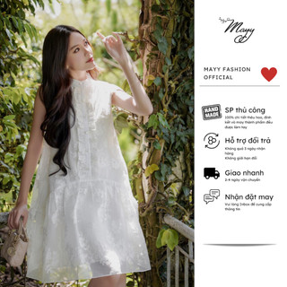Đầm thiết kế cao cấp mayy fashion ren trắng cổ tàu chân xoè đà lạt