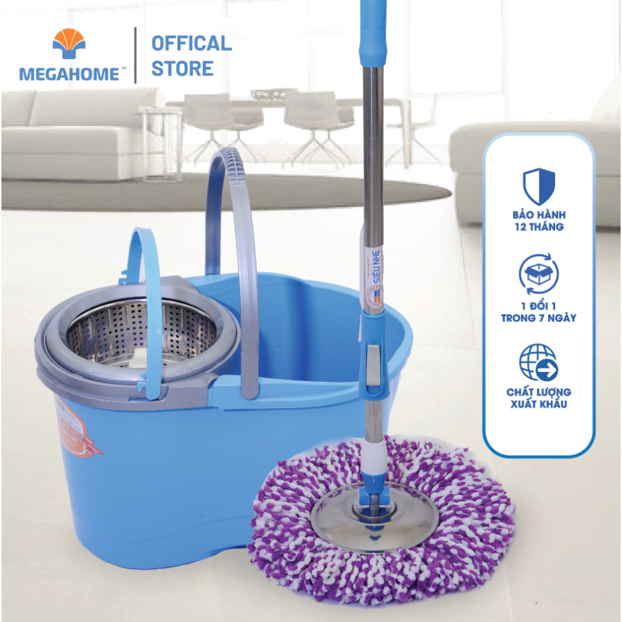 Bộ Lau Nhà Maxx Mop X3 MEGAHOME 360 Độ, Cây Lau Siêu Nhẹ, Bông Lau Thấm Hút Tốt