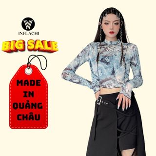 Áo Croptop Dài Tay INFLACHI Họa Tiết Độc Đáo Phong Cách Hàn Quốc Áo Thun Lưới Mỏng Dáng Rộng Cho Nữ Cá Tính M283 S2-5.3