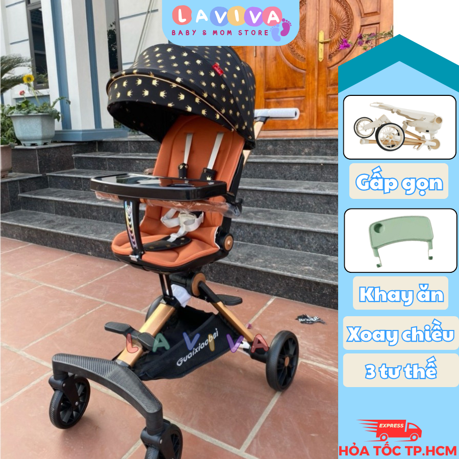 Xe đẩy gấp gọn G500, 2 CHIỀU, 3 TƯ THẾ, CÓ KHAY ĂN, xe đẩy cho bé từ 0 tháng - 6 tuổi, Laviva Baby