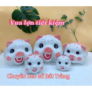  Heo sứ đựng tiền Bát tràng-Lợn đất -Ống sứ chấm bi hồng size đại cute cho bé yêu Vua Lợn Tiết Kiệm 