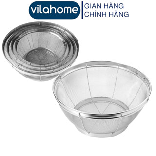  5 Size Rá Vo Gạo Vilahome Rổ Inox Mắt Lưới 2mm Rửa Rau Củ Đựng Hoa Quả Đa Năng 