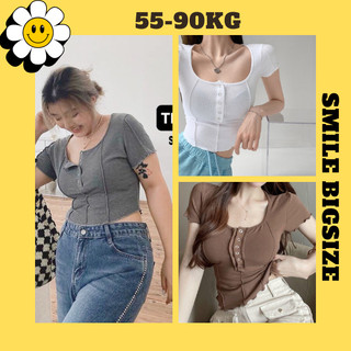 Áo Crop Top Tay Ngắn Cổ Trụ Bigsize 55-95kg, Áo Thun Croptop Size Lớn Thời Trang - Smile Bigsize