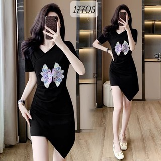 SALE- Đầm đi tiệc BIGSIZE Quảng Châu form ôm nhúng eo che bụng vạt xéo - 17705