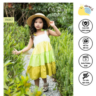 Đầm váy xòe tầng xinh xắn thiết kế nơ nhỏ chất liệu thô mềm mát thấm hút mồ hôi cho bé gái