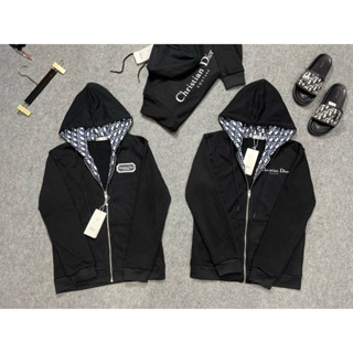Áo Khoác Mũ Nỉ Dior Bảng Chrome logo Thêu Hoodie Zip Nam Nữ
