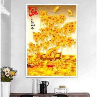 Tranh đính đá cây kim tiền LV415 (50x75cm) - chưa đính đá