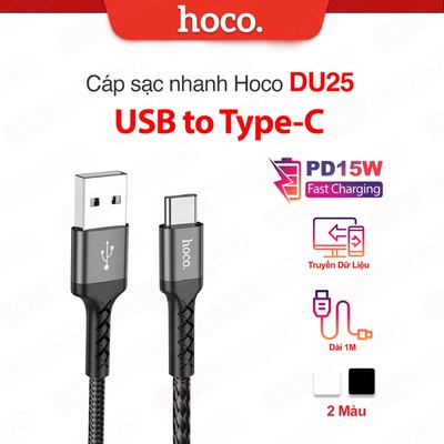 Cáp sạc PD15W 3.0A USB to Type-C Hoco DU25 hỗ trợ truyền data ổn định nhanh chóng cho Android/Samsung/Oppo dài 1M