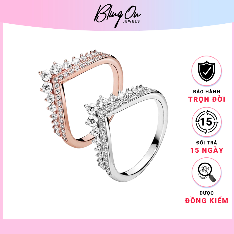 Nhẫn  Pandora Timeless nữ công chúa vòng nguyệt quế vương miện vàng hồng xương đính đá zircon - Giao