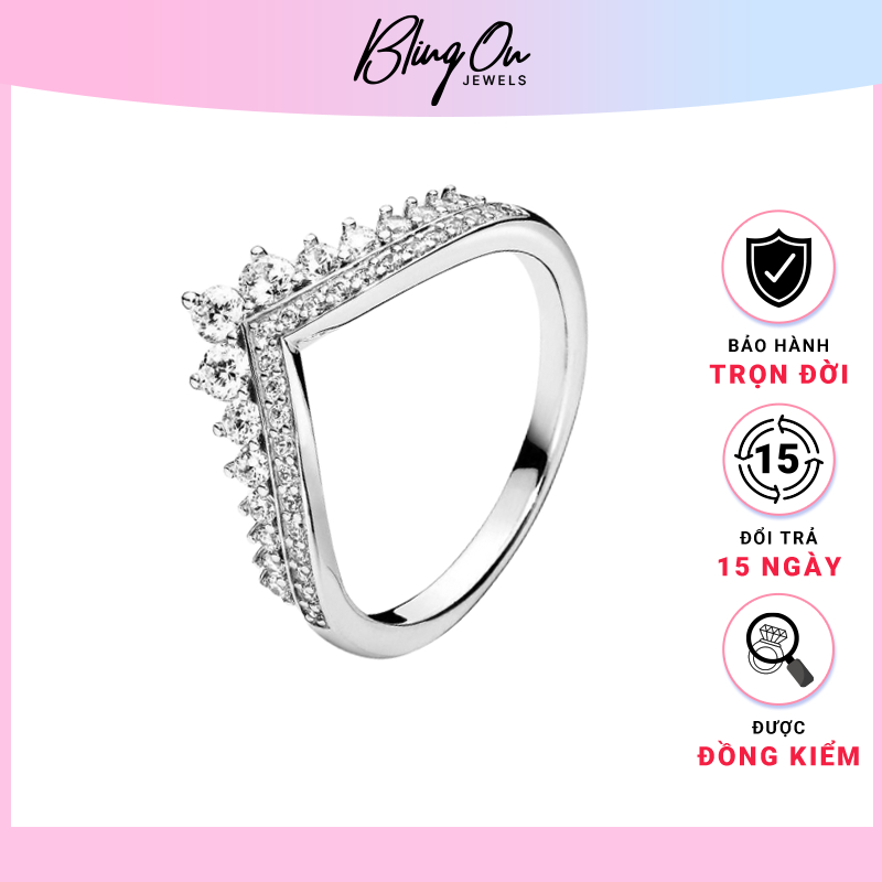 Nhẫn Pandora bạc S925 nhẫn nữ mạ bạc Zircon vương miện sáng bóng nhẫn công chúa quà tặng cho phụ nữ 