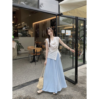 SUNIE - Set áo cột eo phối quần ống rộng xanh
