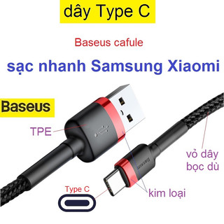 Dây sạc Type C Baseus cafule Quick charge 3.0 dòng sạc 3A sạc cho điện thoại Samsung/ Xiaomi/ Redmi