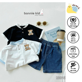 Set áo thun cổ tàu phối quần jean cách điệu dành cho bé trai chất liệu áo vải cotton cao cấp