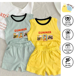 Set bộ ba lỗ mùa hè cho bé hai màu tươi tắn chất cotton thoáng mát thấm hút mồ hôi