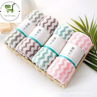 Khăn Mặt Lông Cừu Kẻ Sọc Xuất Hàn Size 30cmx50cm - giao mầu ngẫu nhiên