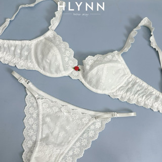 Set đồ lót ren thô boi viền bèo đính hoa xinh xắn có gọng không mút m300