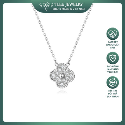 Dây chuyền bạc nữ TLEE mặt cỏ bốn lá đính đá viền bo hạt sáng nữ tính TLEE JEWELRY D0326