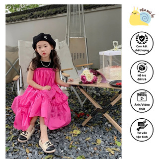 Đầm sát nách phối màu thiết kế dáng xòe chất liệu thô cotton hàn mềm mại bé mặc cực xinh