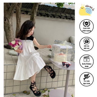 Đầm sát nách phối màu đen trắng cho bé chất cotton hàn siêu mát mẻ thích hợp với mùa hè cực sinh