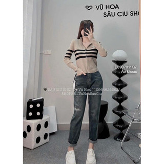 Áo khoác len ngực phối sọc khóa kéo, áo khoác len nữ tay dài VIENS STORE