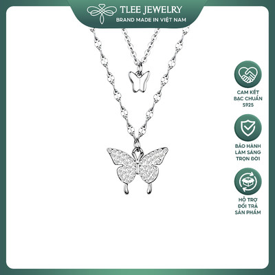 Dây chuyền bạc nữ TLEE kép mặt hồ điêp nạm đá sang trọng TLEE JEWELRY D0110