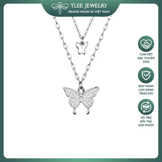 Dây chuyền bạc nữ TLEE kép mặt hồ điêp nạm đá sang trọng TLEE JEWELRY D0110