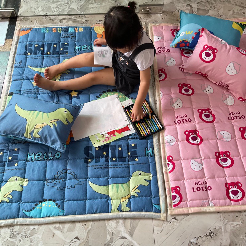 Bộ nệm gối cho bé đi học mẫu giáo, thảm nệm gối hoạt hình, nệm dày dặn cho mùa đông ấm áp kích thước 80-120cm