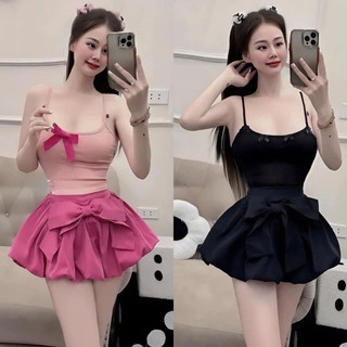 Set áo 2 dây đính nơ +quần bí nơ lớn