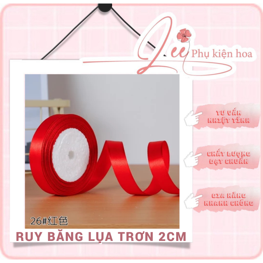 Cuộn Dây Ruy Băng Lụa 2cm, Ruy băng trơn dài 25Y