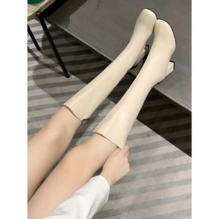Boot lững mũi vuông da lì nữ gót 5p