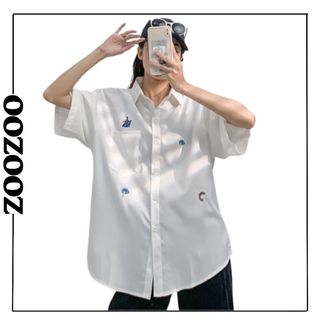 Áo Sơ Mi Nữ Tay Lỡ Form Rộng Thêu Hoạ Tiết BORI Vải Lụa Hàn Phong Cách Ulzzang ZooZoo ( ẢNH THẬT )