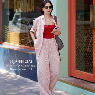 Set sơ mi/ quần kẻ sọc trendy màu tươi sáng, trẻ trung SOJI SET