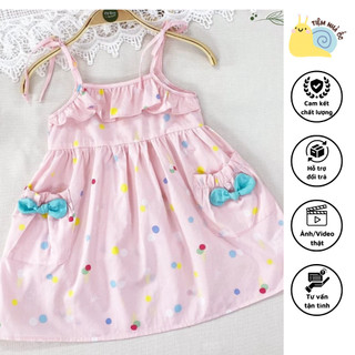 Váy hai dây hoạt tiết dễ thương tone hồng cho bé gái chất cotton siêu mát thấm hút mồ hôi tốt dáng bánh bèo