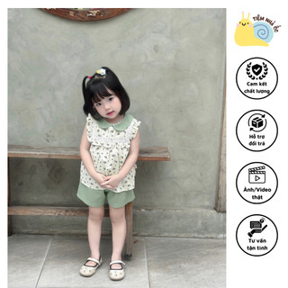 Bộ sát nách hoạ tiết hoa siêu xinh cho bé chất vải thô lụa mềm mại thấm hút mồ hôi tốt