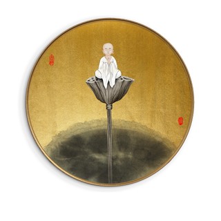 Tranh tròn hoa sen, hoa mẫu đơn, tranh canvas, tranh trang trí Phòng Khách/ Văn Phòng/ Phong Thủy -Printek