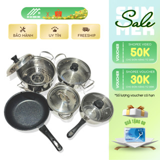 Nồi inox và chảo chống dính dùng được cho mọi loại bếp, thân xoong cứng cáp bắt nhiệt nhanh
