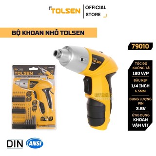 Bộ máy khoan, bắn vít pin đa năng 3.6V Tolsen 79010 kèm mũi vít, đầu kẹp 6.35mm, vặn vít nhanh chóng